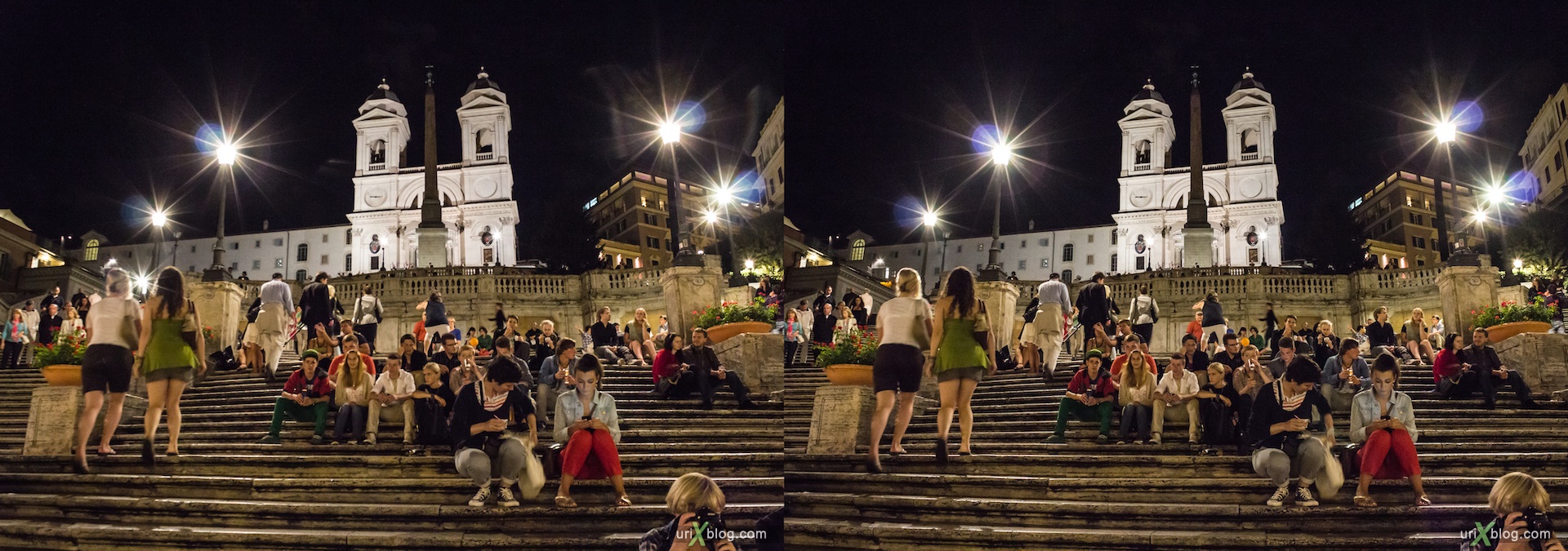 2012, Santissima Trinita dei Monti church, Spanish steps, Spanish square, Rome, Italy, Europe, 3D, stereo pair, cross-eyed, crossview, cross view stereo pair