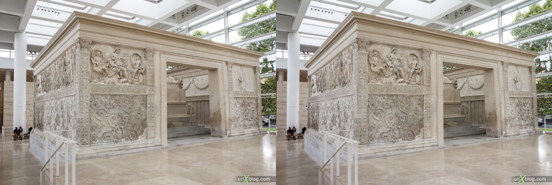 2012, Ara Pacis, Altar of Augustan Peace, Rome, Italy, Europe, 3D, stereo pair, cross-eyed, crossview, cross view stereo pair