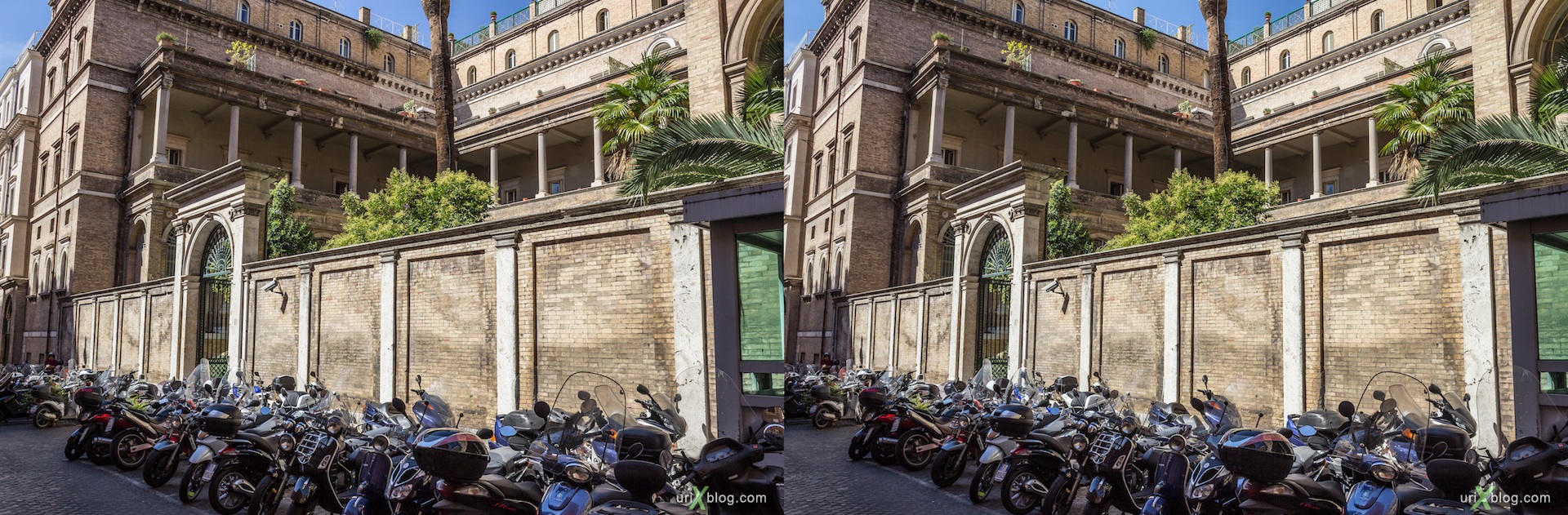 2012, wall, fence, Via di San Vitale street, Rome, Italy, Europe, 3D, stereo pair, cross-eyed, crossview, cross view stereo pair