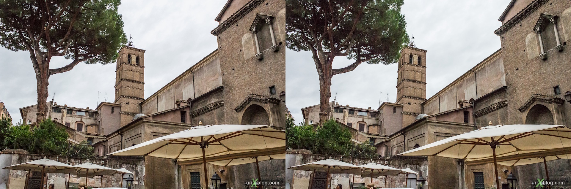 2012, piazza Sant Egidio square, Santa Maria in Trastevere church, Rome, Italy, Europe, 3D, stereo pair, cross-eyed, crossview, cross view stereo pair