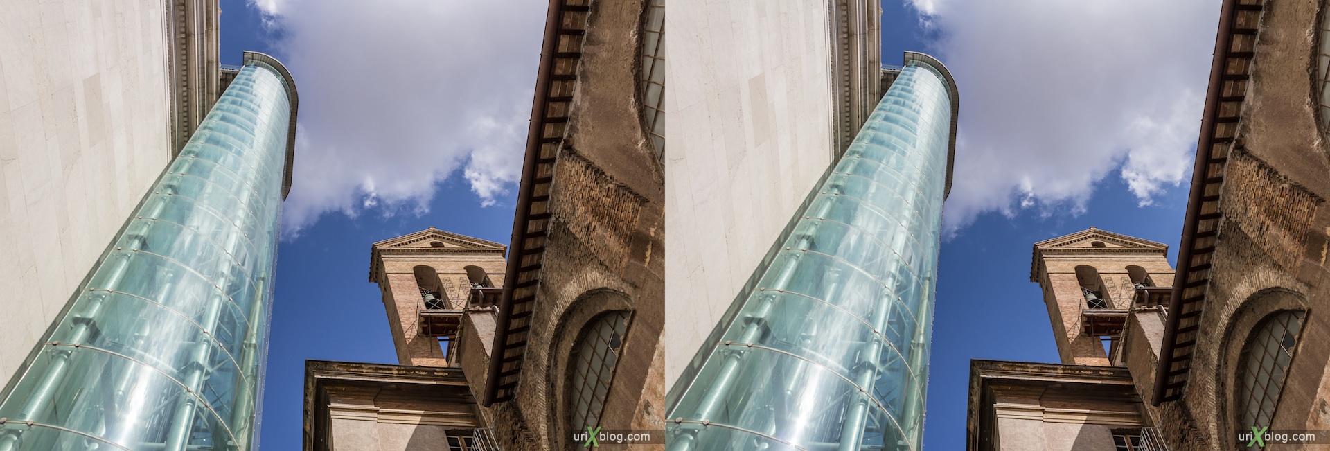 2012, Vittoriano, Monument of Vittorio Emanuele II, Church of Santa Maria in Aracoeli, lift, viewpoint, roof, Rome, Italy, Europe, 3D, stereo pair, cross-eyed, crossview, cross view stereo pair