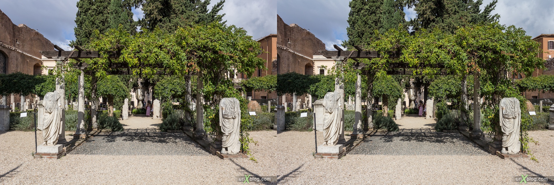 2012, National Museum of Rome, courtyard, fountain, Diocletian Baths, Rome, Italy, Europe, 3D, stereo pair, cross-eyed, crossview, cross view stereo pair