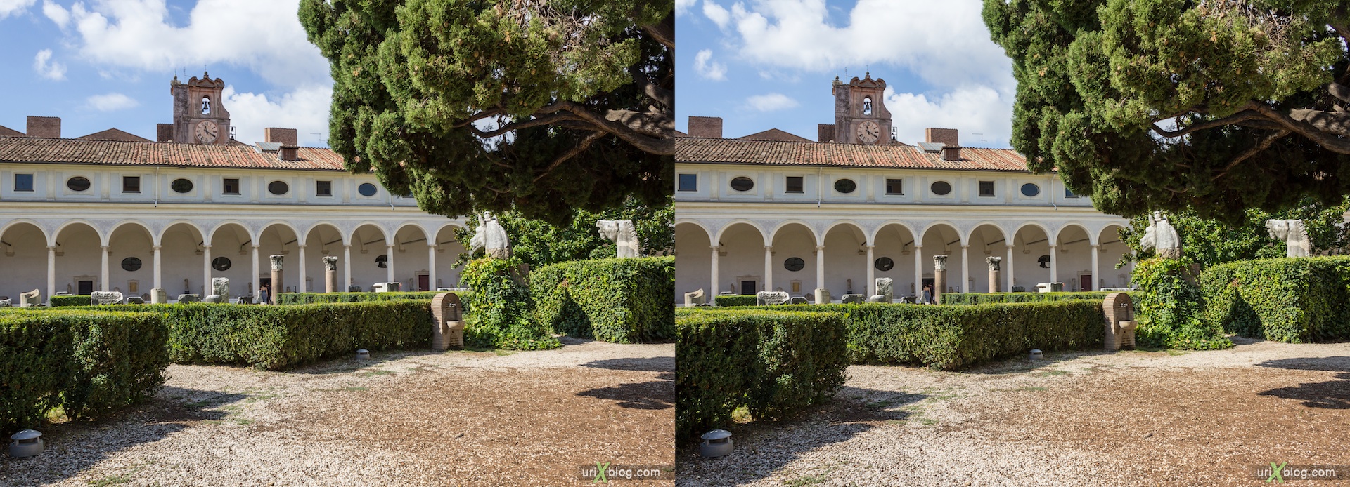 2012, courtyard, National Museum of Rome, Diocletian Baths, Rome, Italy, Europe, 3D, stereo pair, cross-eyed, crossview, cross view stereo pair