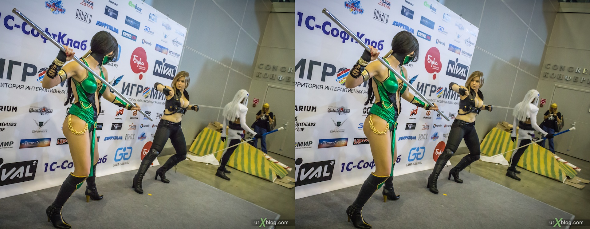 2012, Gameworld 2012 at Moscow, girls, models, Crocus Expo, 3D, stereo pair, cross-eyed, crossview, cross view stereo pair