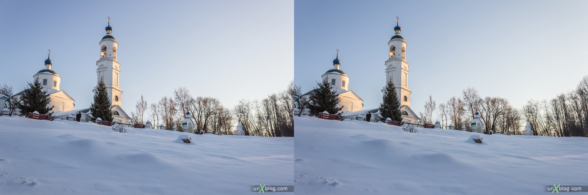 2012, Iosifo-Volotsky monastery, Moscow region, Russia, church, snow, winter, sunny, cold, 3D, stereo pair, cross-eyed, crossview, cross view stereo pair