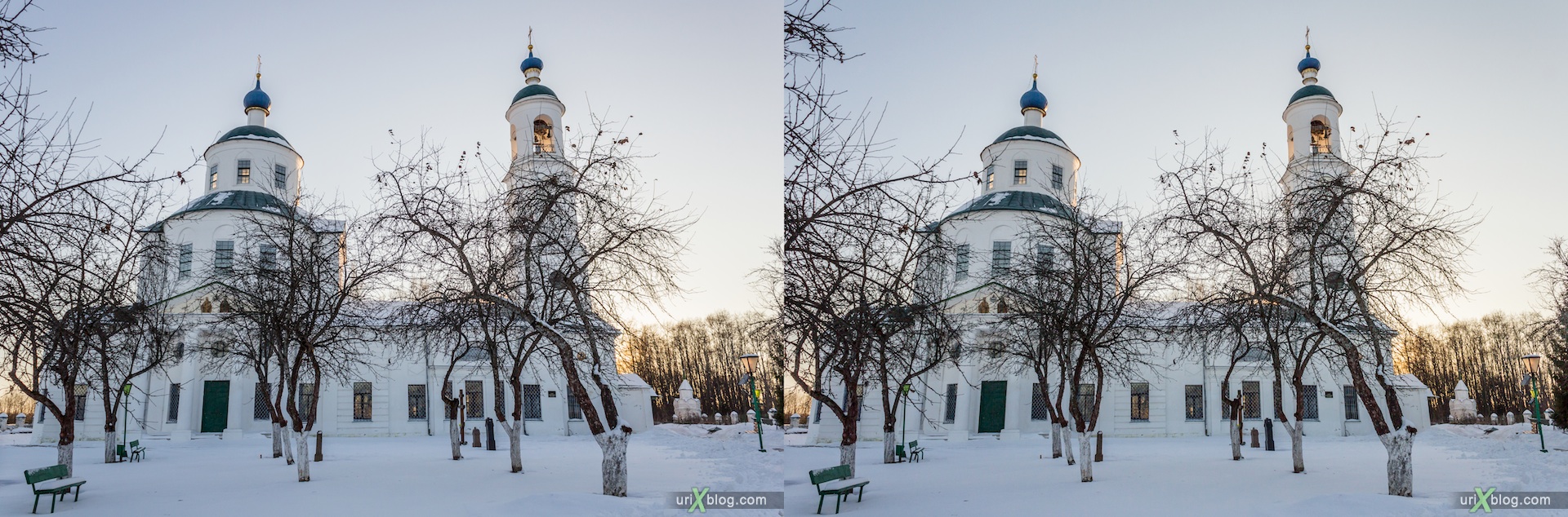 2012, Iosifo-Volotsky monastery, Moscow region, Russia, church, snow, winter, sunny, cold, 3D, stereo pair, cross-eyed, crossview, cross view stereo pair