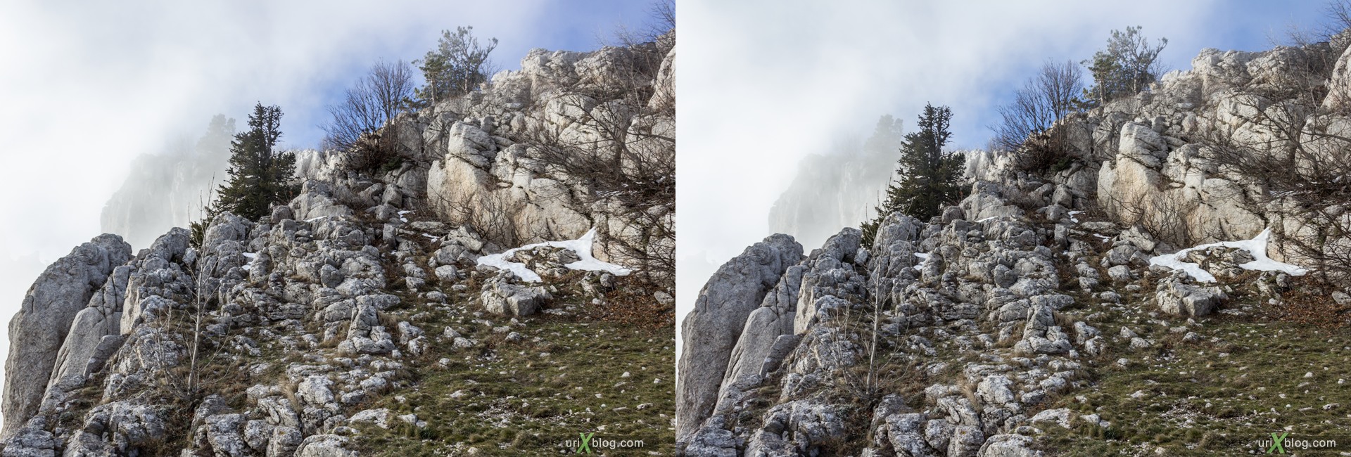 2012, Ai-Petri, mountains, Crimea, Russia, Ukraine, sky, clouds, snow, winter, 3D, stereo pair, cross-eyed, crossview, cross view stereo pair, stereoscopic