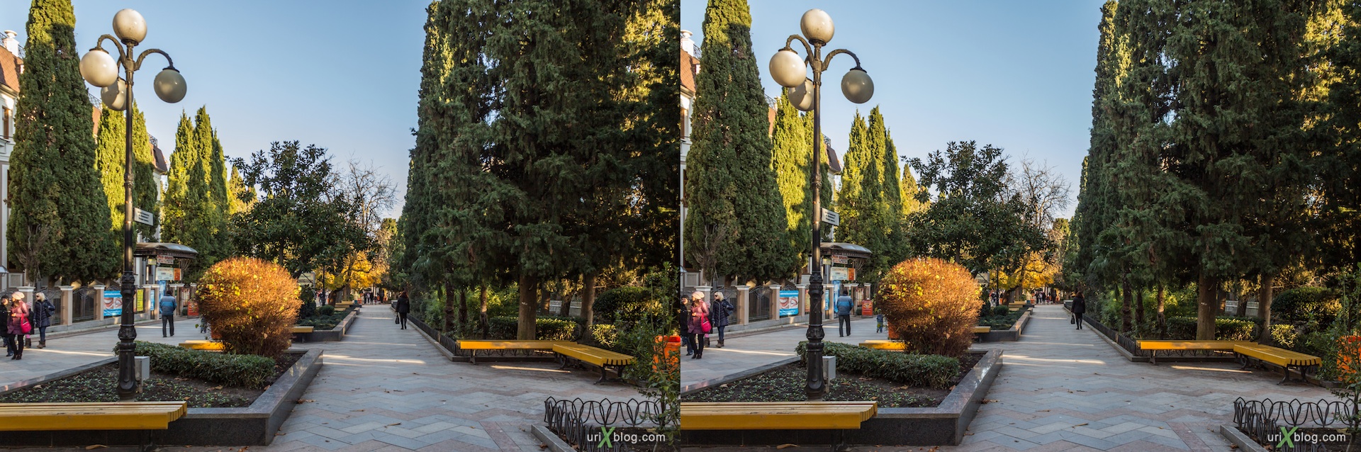 2012, Pushkinskaya street, Yalta, evening, coast city, Crimea, Ukraine, 3D, stereo pair, cross-eyed, crossview, cross view stereo pair, stereoscopic