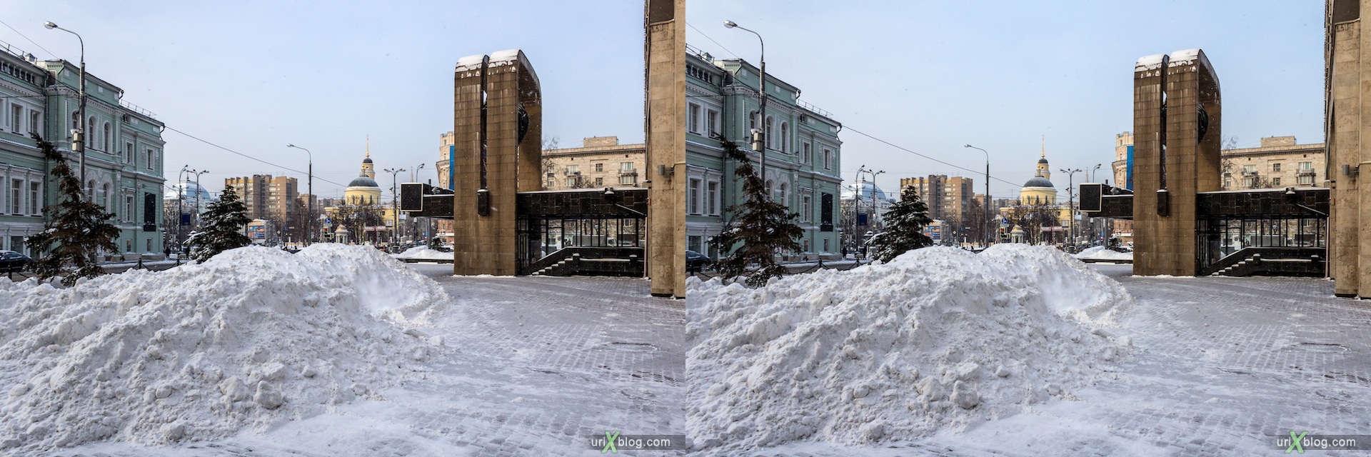 2013, Moscow, Nikitsky Gate Square, ITAR-TASS, Theater at Nikitsky Gate, snow, winter, city, Russia, 3D, stereo pair, cross-eyed, crossview, cross view stereo pair