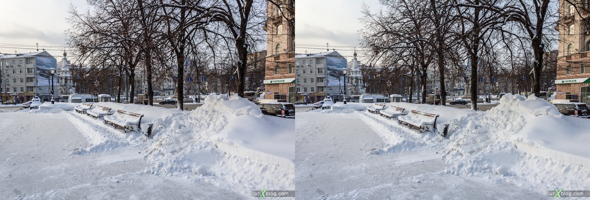 2013, Tverskoy Bulvar, Moscow, snow, winter, city, Russia, 3D, stereo pair, cross-eyed, crossview, cross view stereo pair