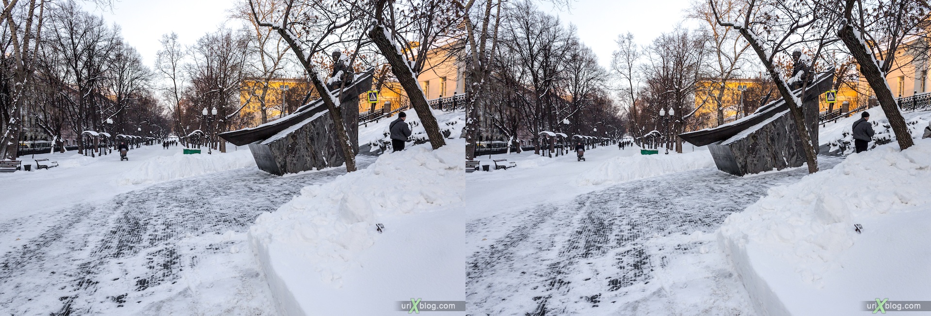 2013, Gogolevskiy Bulvar, Moscow, snow, winter, city, Russia, 3D, stereo pair, cross-eyed, crossview, cross view stereo pair