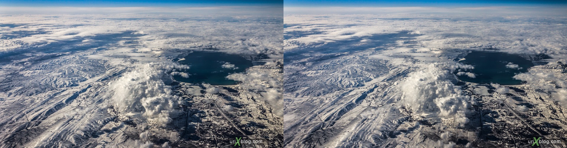 2013, штат Вайоминг, Скалистые горы, США, горы, облака, снег, панорама, самолёт, чёрно-белое, чб, 3D, перекрёстные стереопары, стерео, стереопара, стереопары