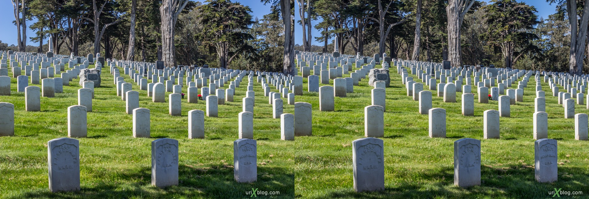 2013, USA, California, San Francisco National Cemetery, 3D, stereo pair, cross-eyed, crossview, cross view stereo pair, stereoscopic