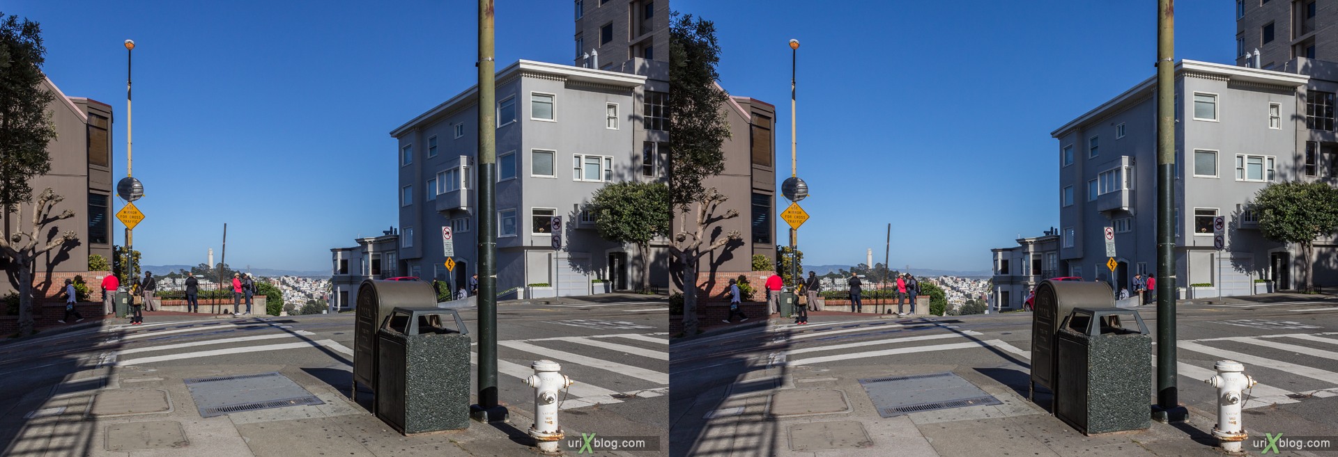2013, США, Калифорния, Сан Франциско, улица Ломбард, Русский холм, 3D, перекрёстная стереопара, стерео, стереопара