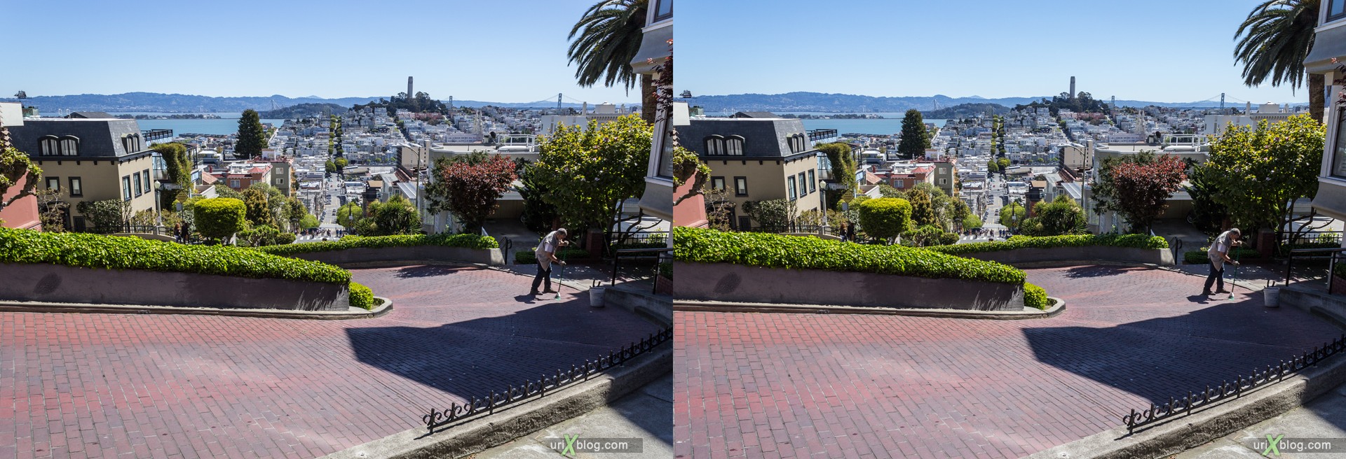 2013, USA, California, San Francisco, Russian hill, Lombard street, 3D, stereo pair, cross-eyed, crossview, cross view stereo pair, stereoscopic