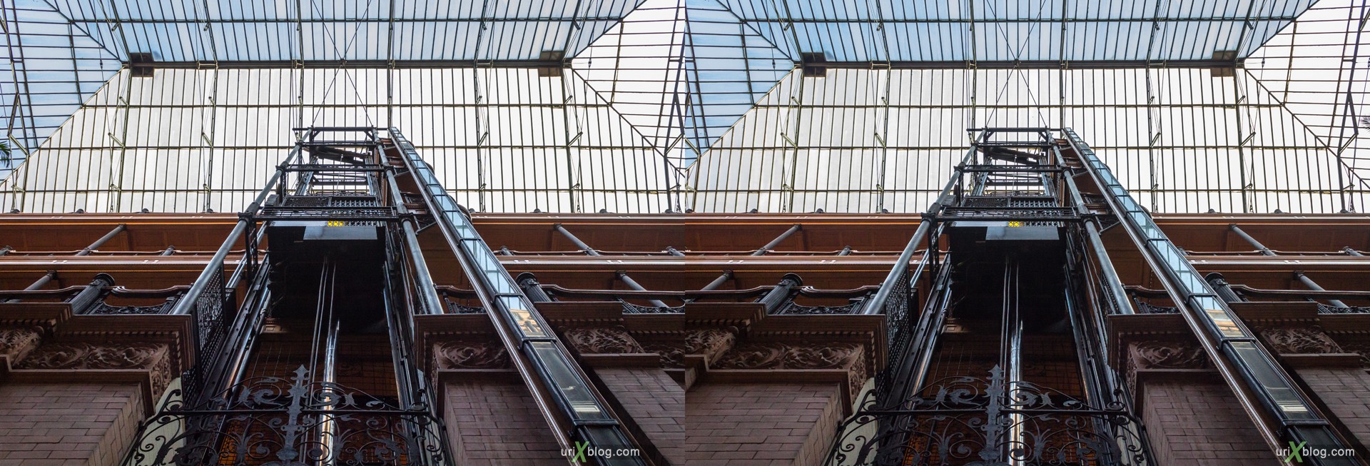 2013, USA, Bradbury Building, Los Angeles, California, 3D, stereo pair, cross-eyed, crossview, cross view stereo pair, stereoscopic