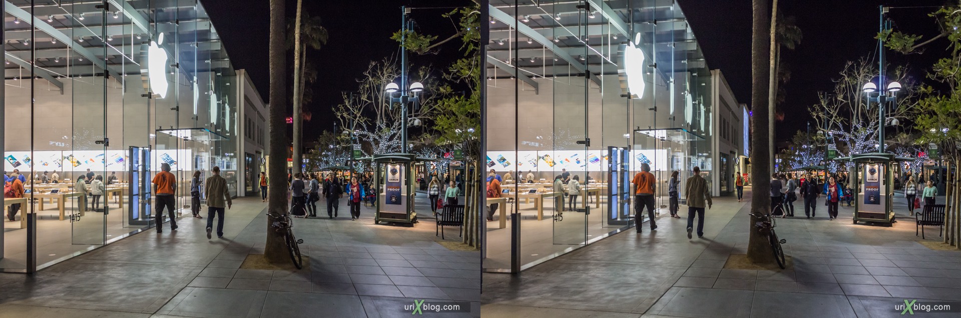 2013, Apple, Apple Store, 1415 3rd Street Promenade, Santa Monica, Los Angeles, LA, USA, 3D, stereo pair, cross-eyed, crossview, cross view stereo pair, stereoscopic