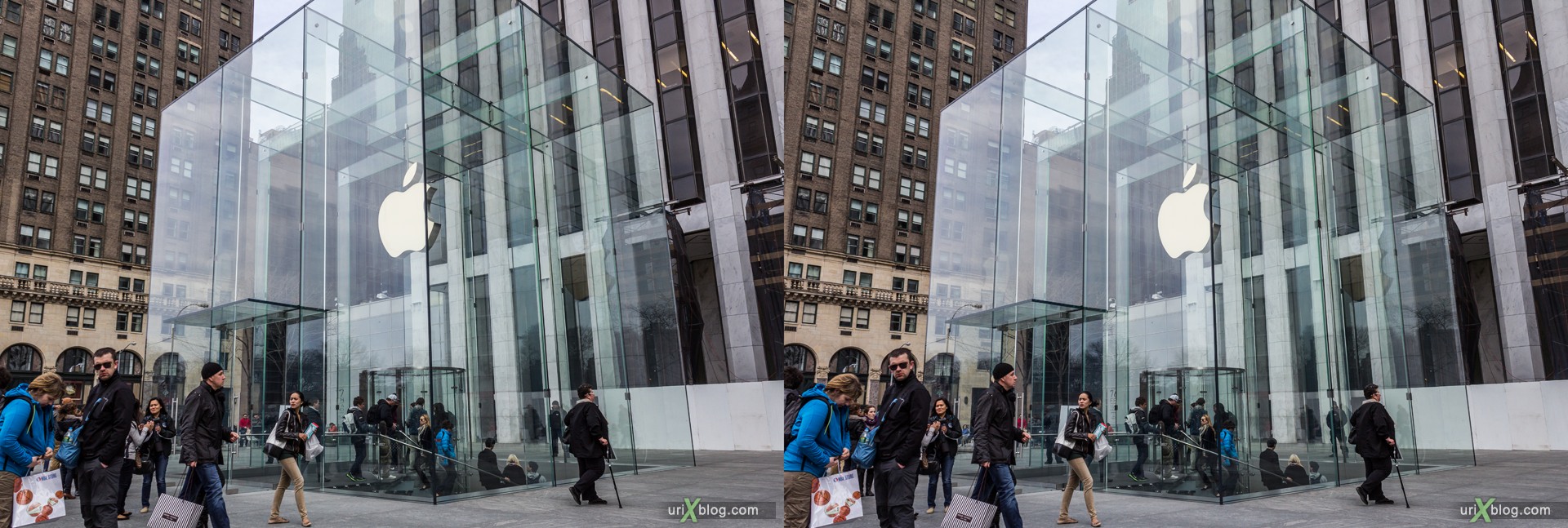 2013, Apple, Apple Store, Fifth Avenue, NYC, New York, USA, 3D, stereo pair, cross-eyed, crossview, cross view stereo pair, stereoscopic