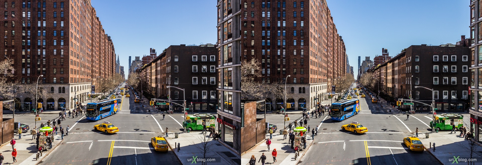 2013, NYC, New York, Manhattan, W 23rd Street, High Line, view from the top, city, building, skyscraper, panorama, 3D, stereo pair, cross-eyed, crossview, cross view stereo pair, stereoscopic