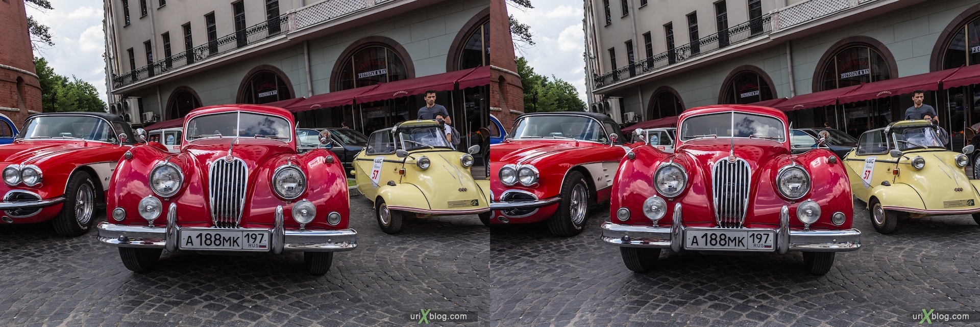 2013, old, automobile, rally, Moscow, Russia, 3D, stereo pair, cross-eyed, crossview, cross view stereo pair, stereoscopic