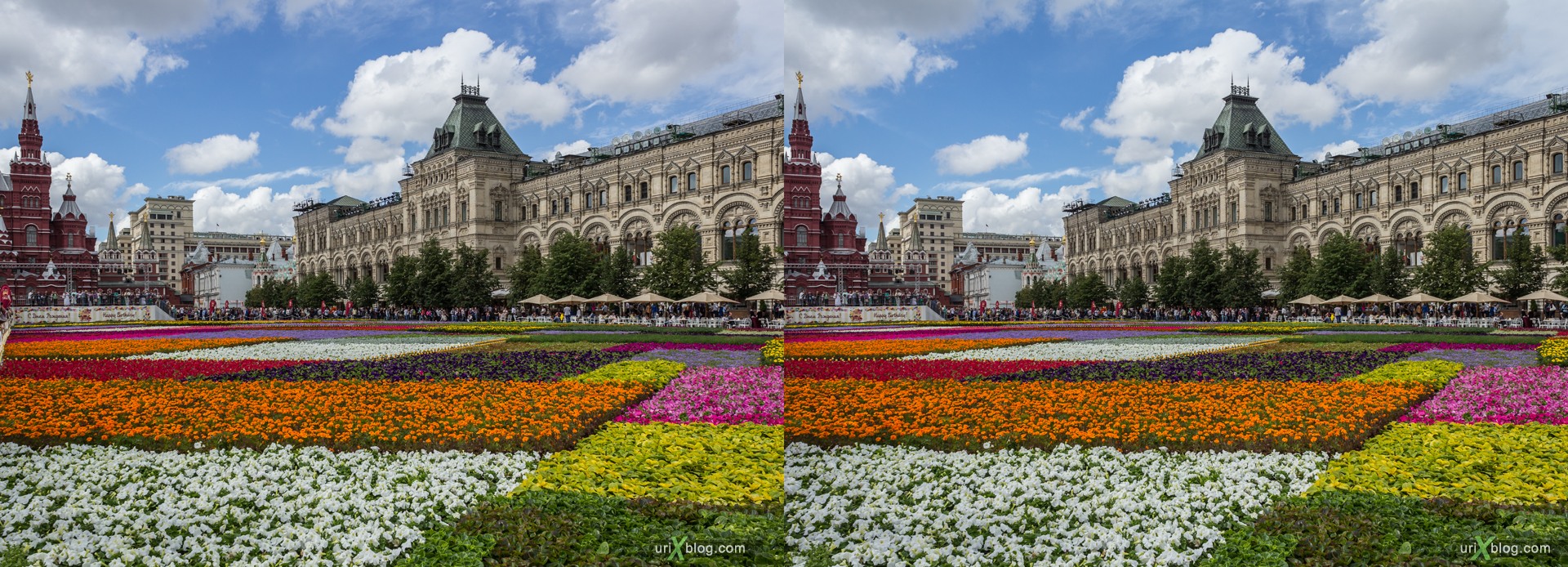 2013, Red Square, Moscow, Russia, Flowers, 3D, stereo pair, cross-eyed, crossview, cross view stereo pair, stereoscopic