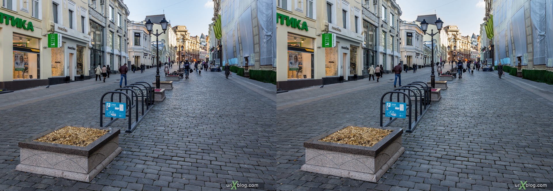 2013, Moscow, Russia, Kuznetsky most, street, new pedestrian zone, 3D, stereo pair, cross-eyed, crossview, cross view stereo pair, stereoscopic