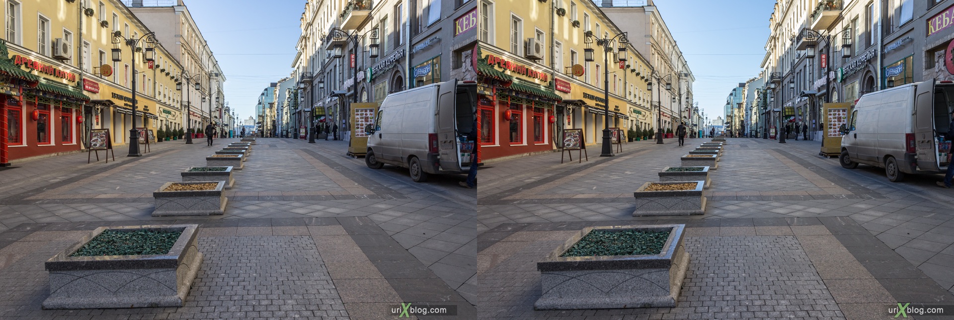2013, Moscow, Russia, Kamergersky alley, street, new pedestrian zone, 3D, stereo pair, cross-eyed, crossview, cross view stereo pair, stereoscopic