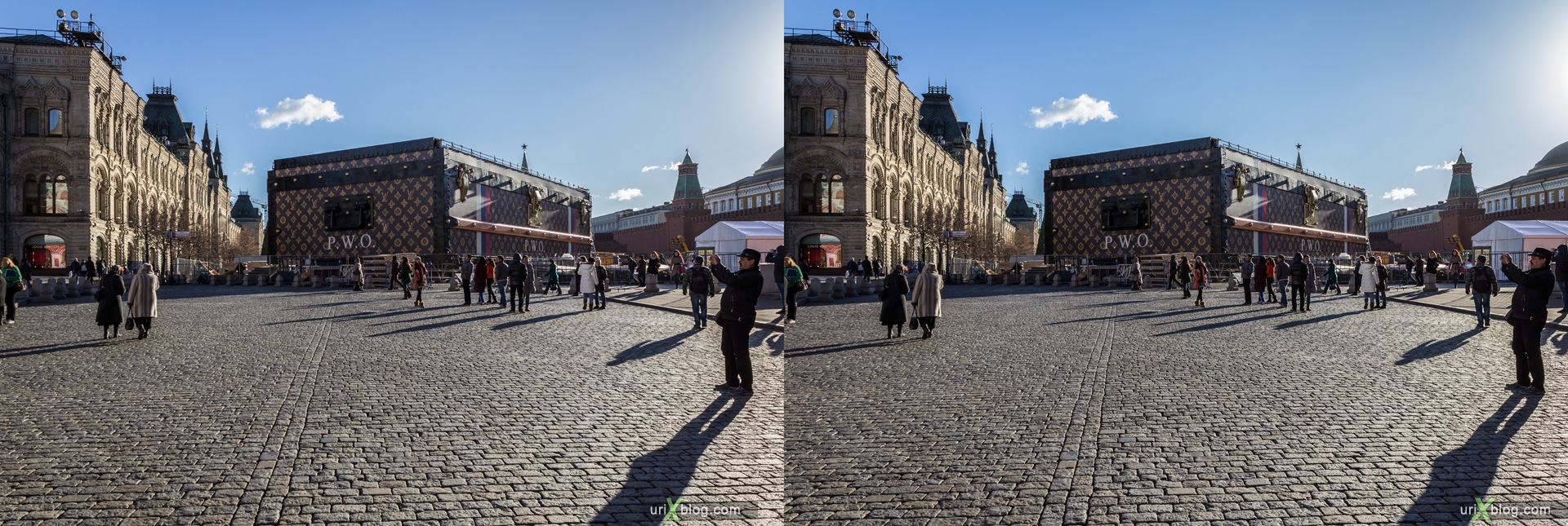 2013, Moscow, Russia, Red Square, street, new pedestrian zone, 3D, stereo pair, cross-eyed, crossview, cross view stereo pair, stereoscopic