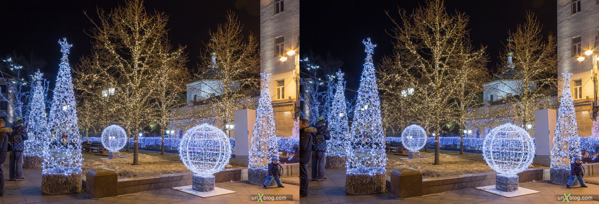 2013, Moscow, Russia, winter, New Year, night, lights, 3D, stereo pair, cross-eyed, crossview, cross view stereo pair, stereoscopic