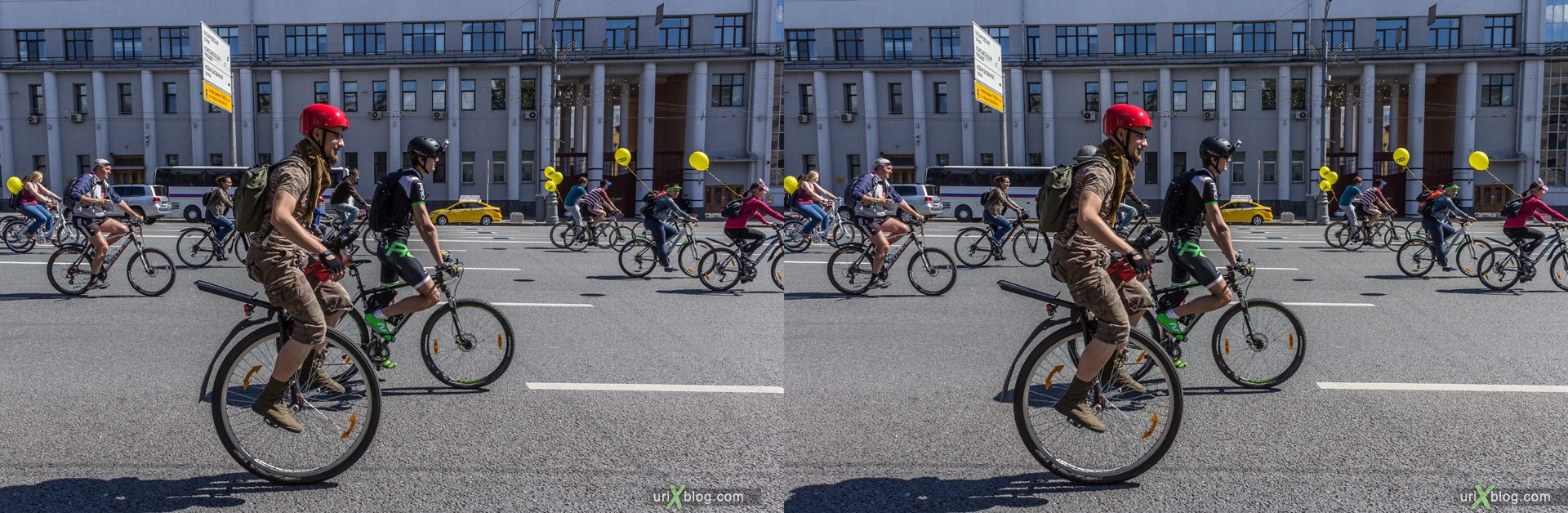 2014, bicycle, parade, Moscow, Russia, Garden Ring avenue, summer, june, 3D, stereo pair, cross-eyed, crossview, cross view stereo pair, stereoscopic