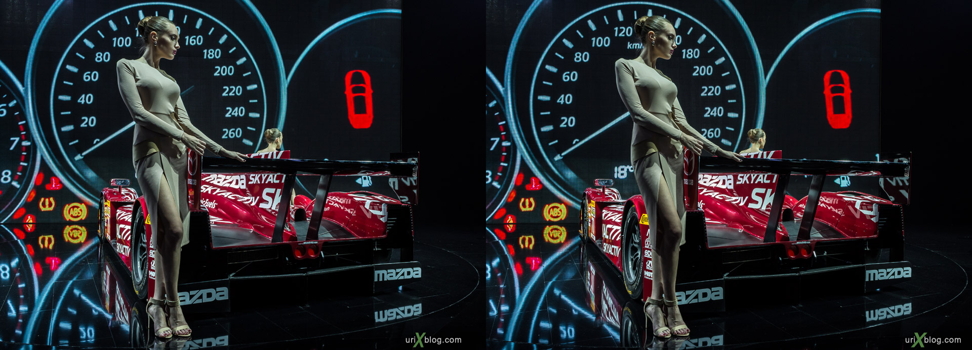 2014, Mazda, Moscow International Automobile Salon, MIAS, Crocus Expo, model, girl, Moscow, Russia, augest, 3D, stereo pair, cross-eyed, crossview, cross view stereo pair, stereoscopic