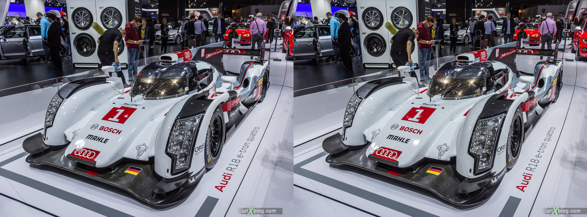 2014, Audi R18 e-tron quattro, Moscow International Automobile Salon, MIAS, Crocus Expo, Moscow, Russia, augest, 3D, stereo pair, cross-eyed, crossview, cross view stereo pair, stereoscopic