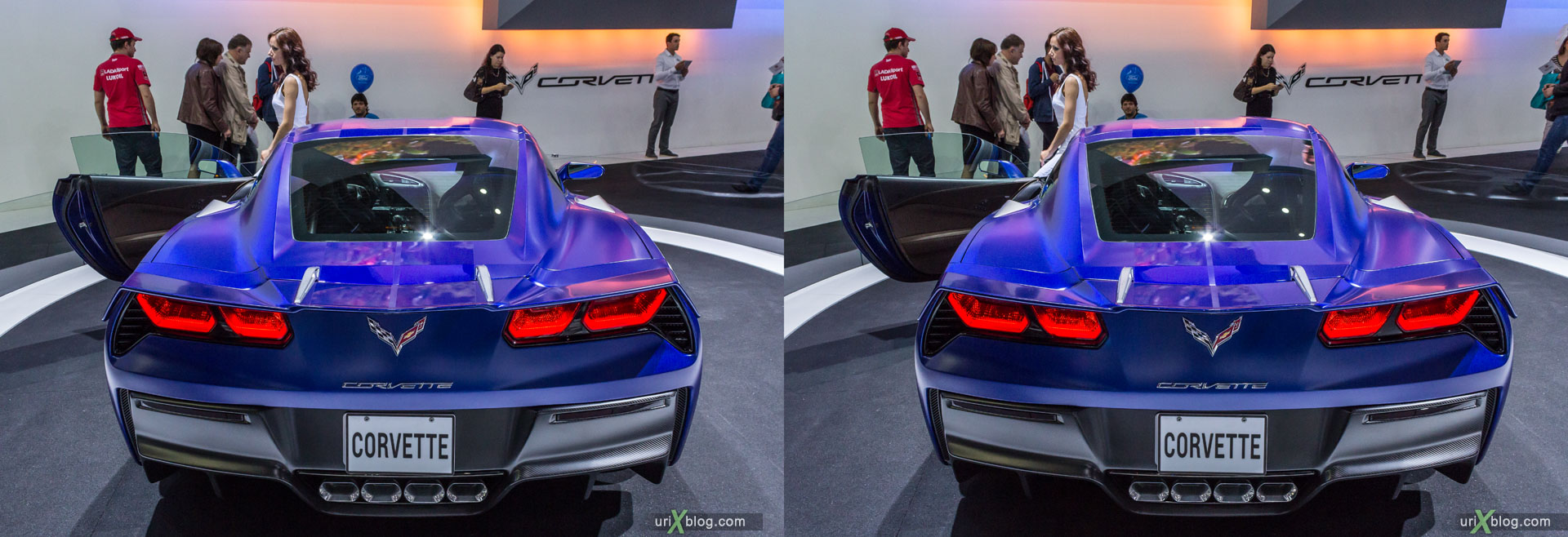 Chevrolet Corvette, Moscow International Automobile Salon 2014, MIAS 2014, girls, models, Crocus Expo, Moscow, Russia, 3D, stereo pair, cross-eyed, crossview, cross view stereo pair, stereoscopic, 2014