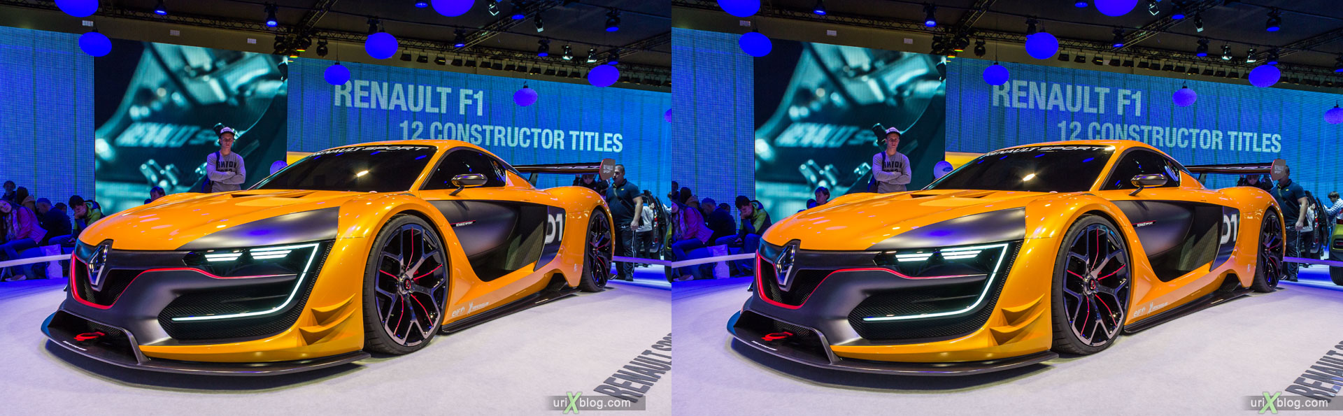 Renault R.S.01, Moscow International Automobile Salon 2014, MIAS 2014, girls, models, Crocus Expo, Moscow, Russia, 3D, stereo pair, cross-eyed, crossview, cross view stereo pair, stereoscopic, 2014