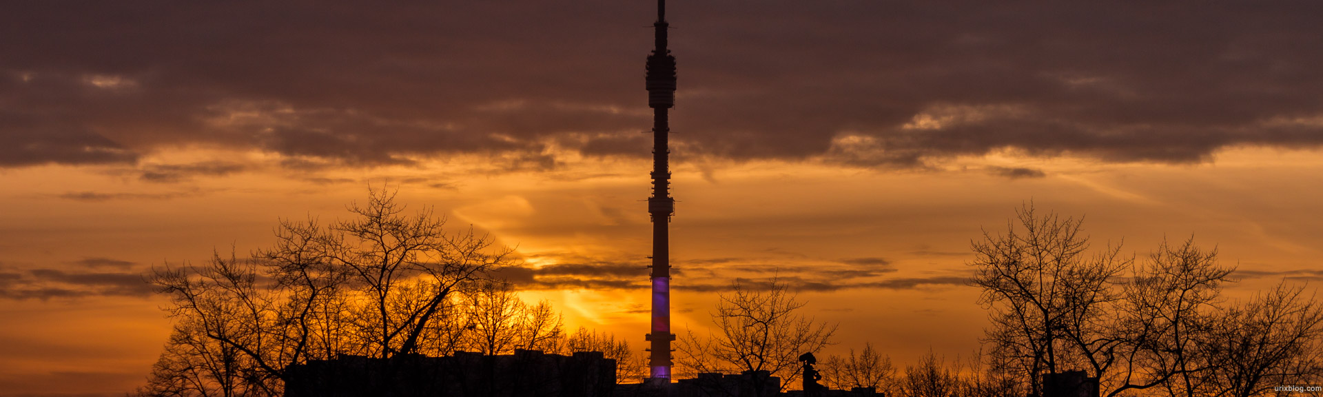 2014, Ostankino TV tower, evening, sunset, VDNKh, Moscow, USSR, Russia, panorama