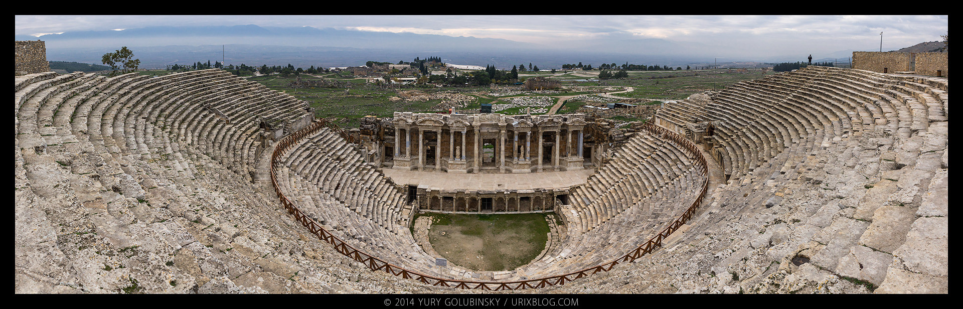 Hierapolis, theatre, scene, ancient, eastern, roman, greek, city, ruins, excavations, byzantine, byzantium, empire, Denizli, Turkey, panorama, 2014