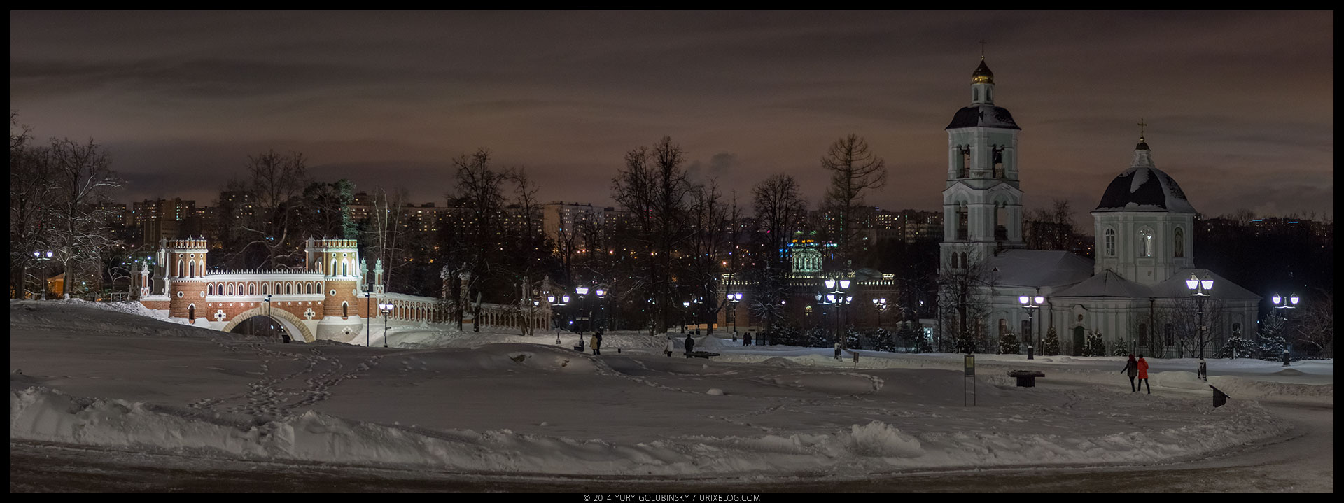 night, Tsaritsyno, palace, architecture, Moscow, Russia, winter, January, panorama, 2015