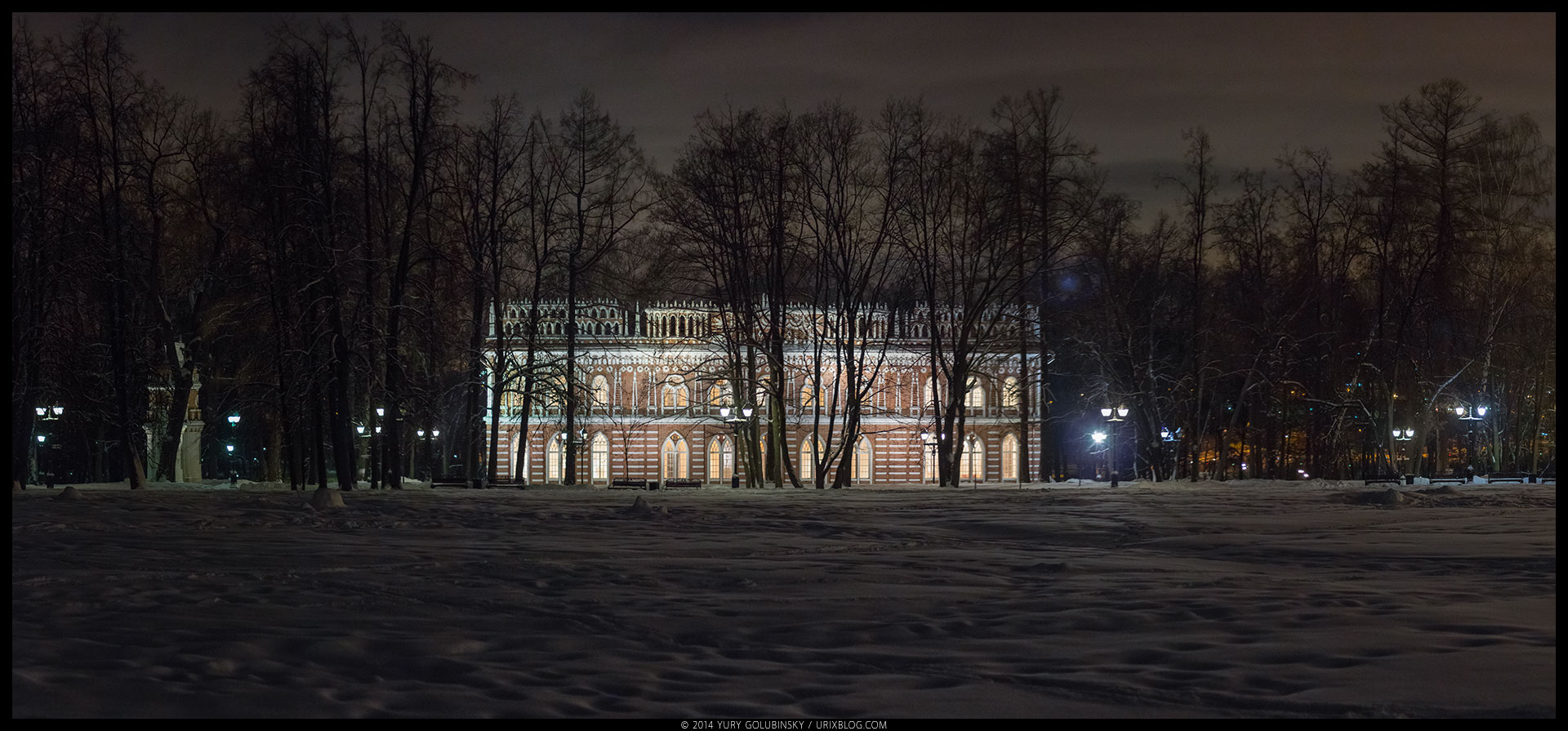 ночь, Царицыно, дворец, архитектура, Москва, Россия, зима, январь, панорама, 2015