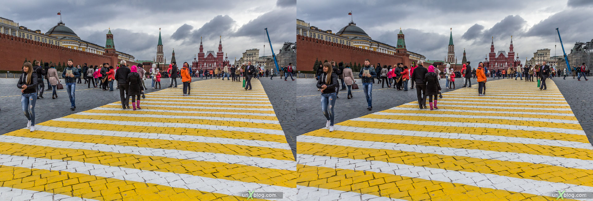 Красная площадь, Кремль, Исторический музей, пешеходный переход, Москва, Россия, 3D, перекрёстная стереопара, стерео, стереопара, 2015