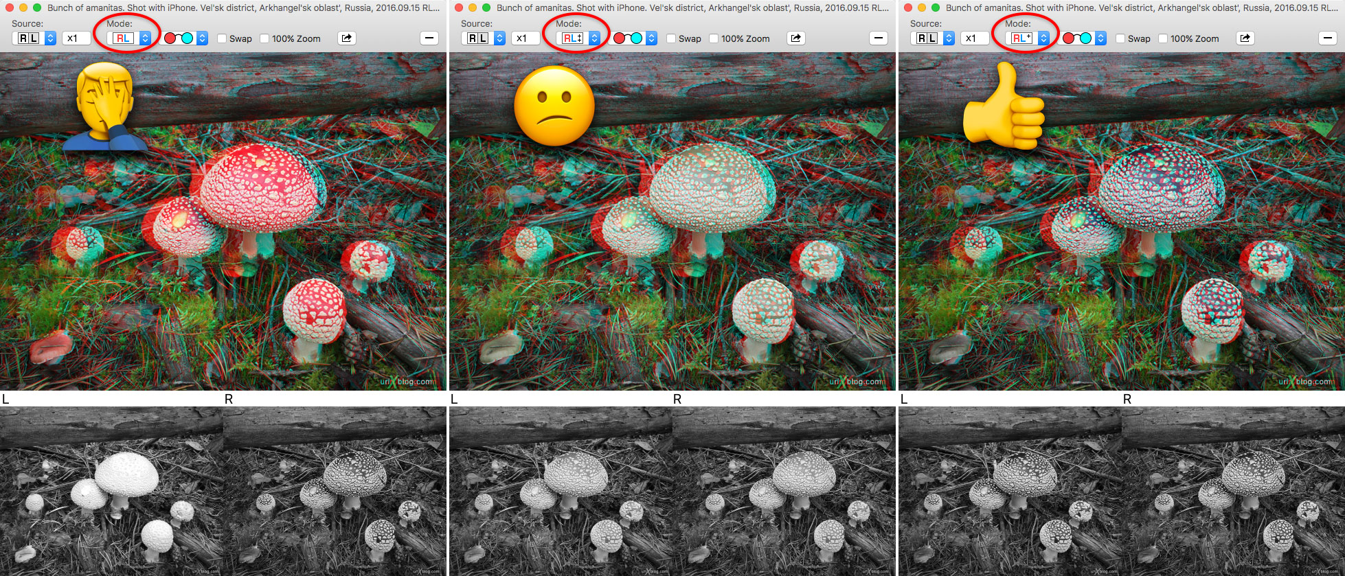 XstereO Player application, macOS, screenshot, anaglyph