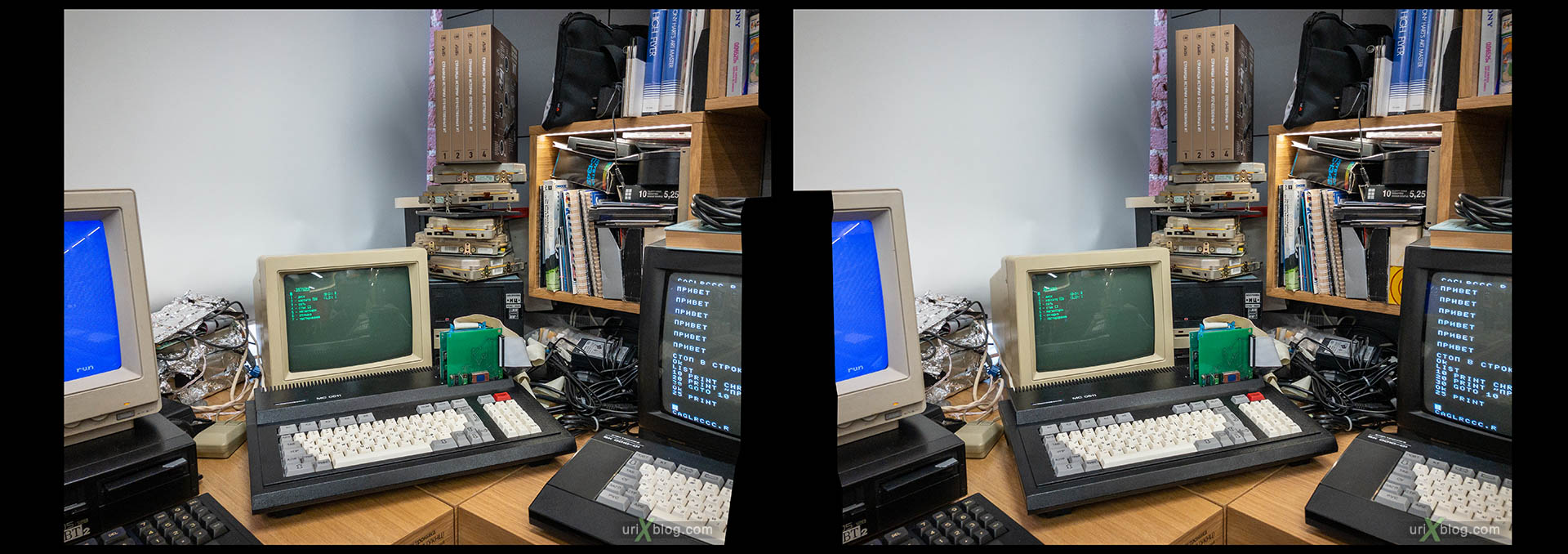 Yandex Store and Museum, old retro personal computers, Soviet, PC, Moscow, Russia, 3D, stereo pair, cross-eyed, crossview, cross view stereo pair, stereoscopic