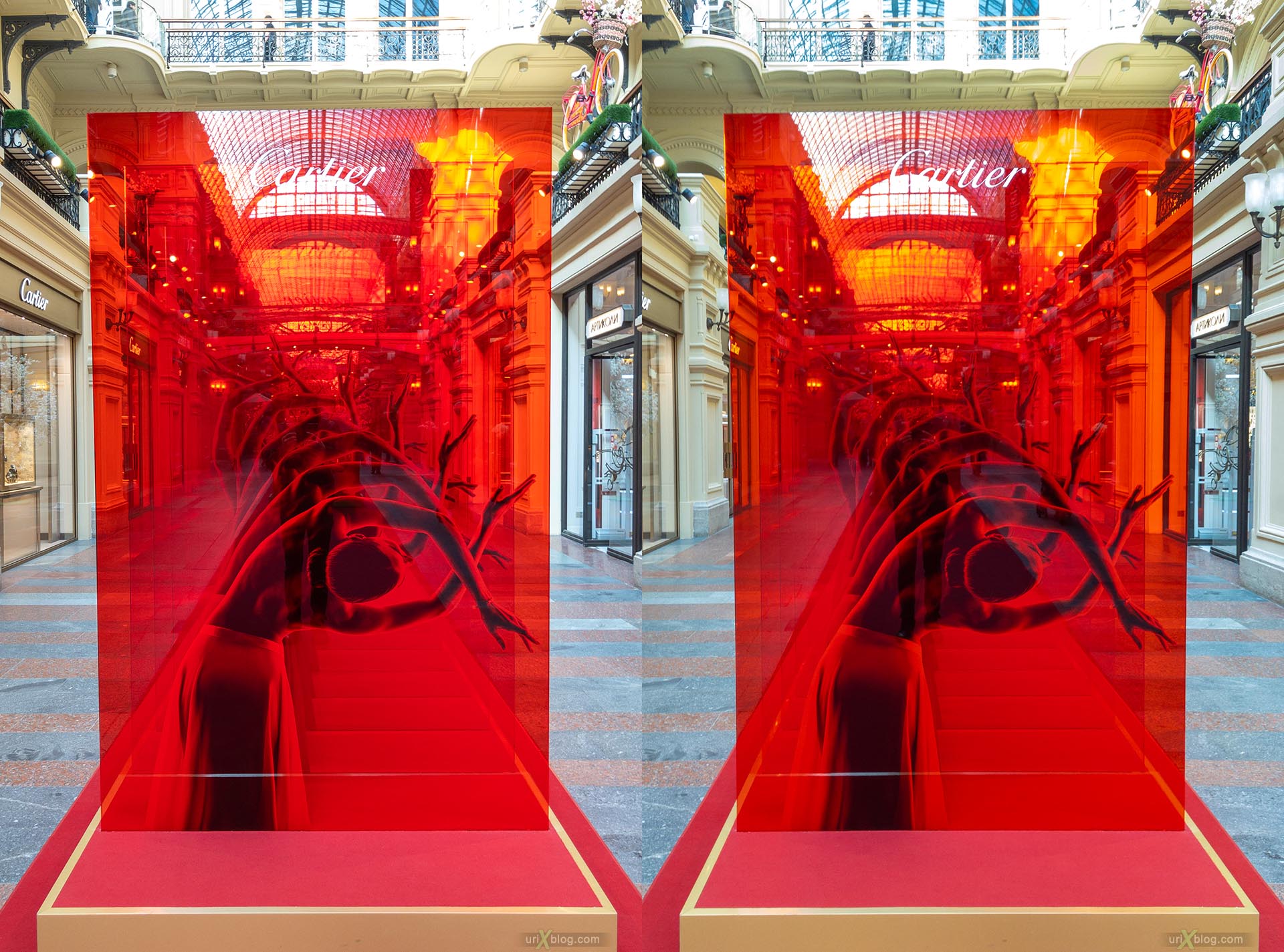 Cartier, GUM store, Moscow, Russia, 3D, stereo pair, cross-eyed, crossview, cross view stereo pair, stereoscopic