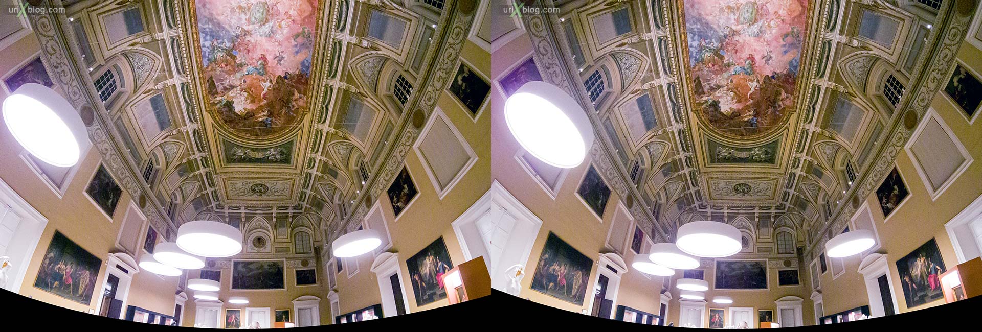 The Hall of the Sundial, зал с солнечными часами, потолок, лампы, роспись, Национальный археологический музей Неаполя, Древний Рим, Помпеи, выставка, Неаполь, Италия, 3D, перекрёстная стереопара, стерео, стереопара
