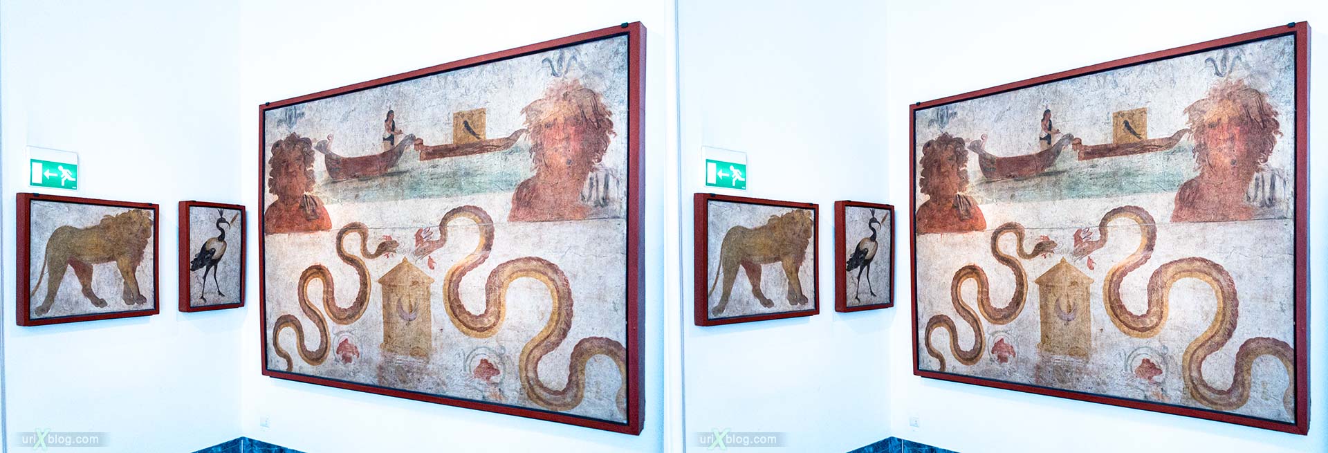 frescoes, National Archaeological Museum of Naples, ancient Rome, Pompei, exhibition, Naples, Italy, 3D, stereo pair, cross-eyed, crossview, cross view stereo pair, stereoscopic