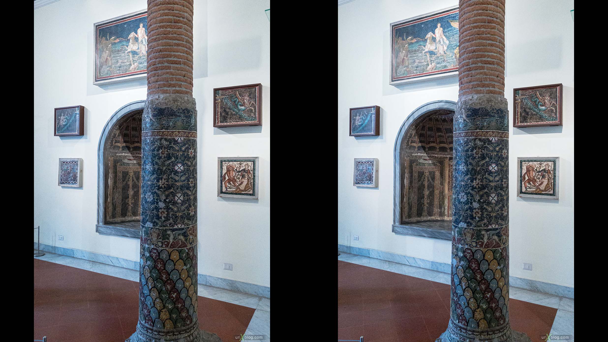 frescoes, mosaics, National Archaeological Museum of Naples, ancient Rome, Pompei, exhibition, Naples, Italy, 3D, stereo pair, cross-eyed, crossview, cross view stereo pair, stereoscopic