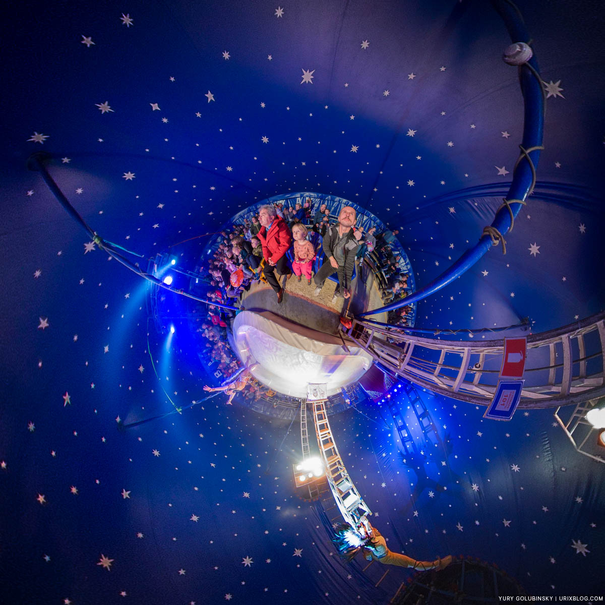 Shapito, circus, little planet, tiny planet, Pushkino, Moscow region, Russia, panorama, Insta360 One X