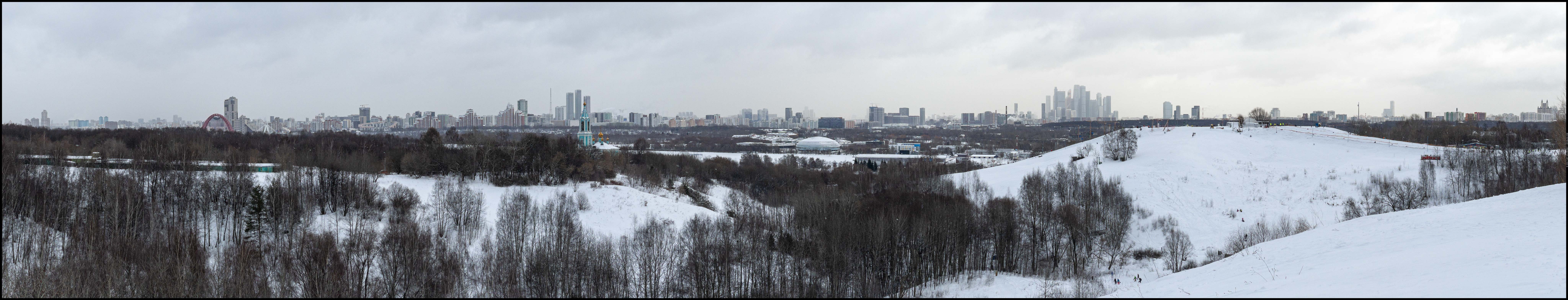 Сити, Крылатские Холмы, Москва, Россия, зима, холм, снег