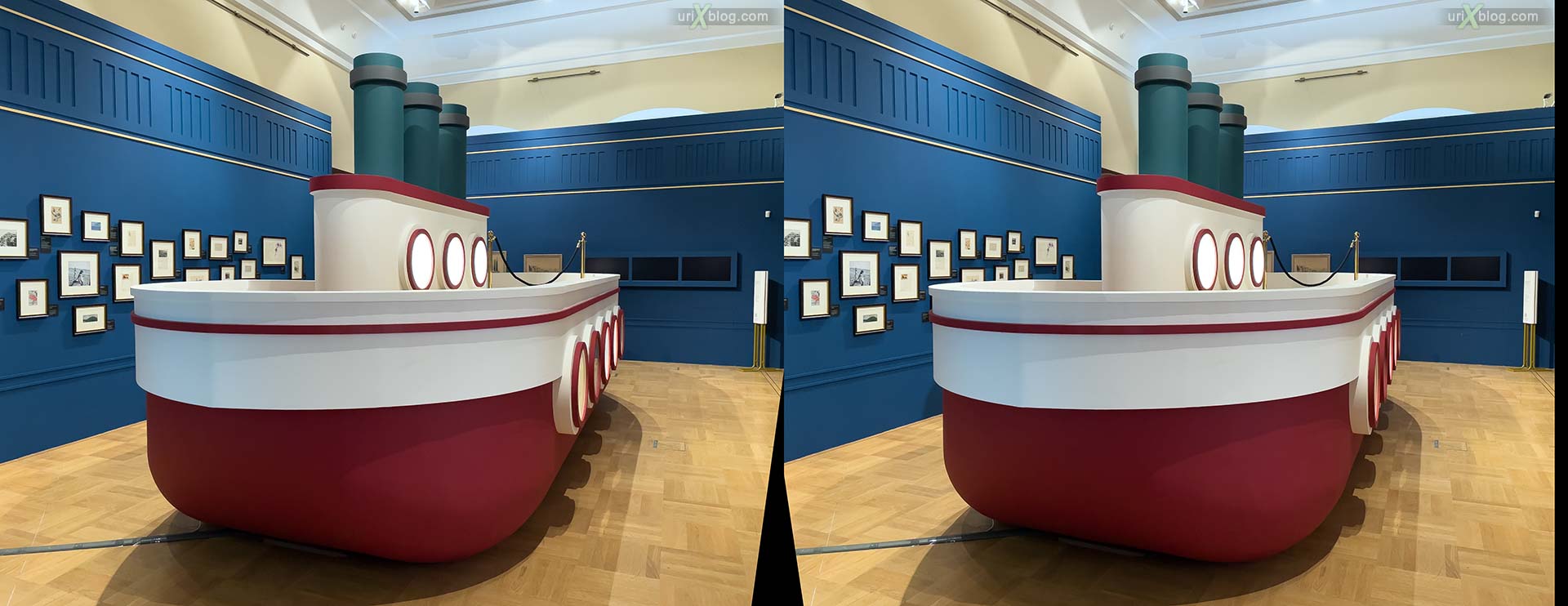 Tsaritsyno, museum, exhibbition, boat, ship, Moscow, Russia, 3D, stereo pair, cross-eyed, crossview, cross view stereo pair, stereoscopic