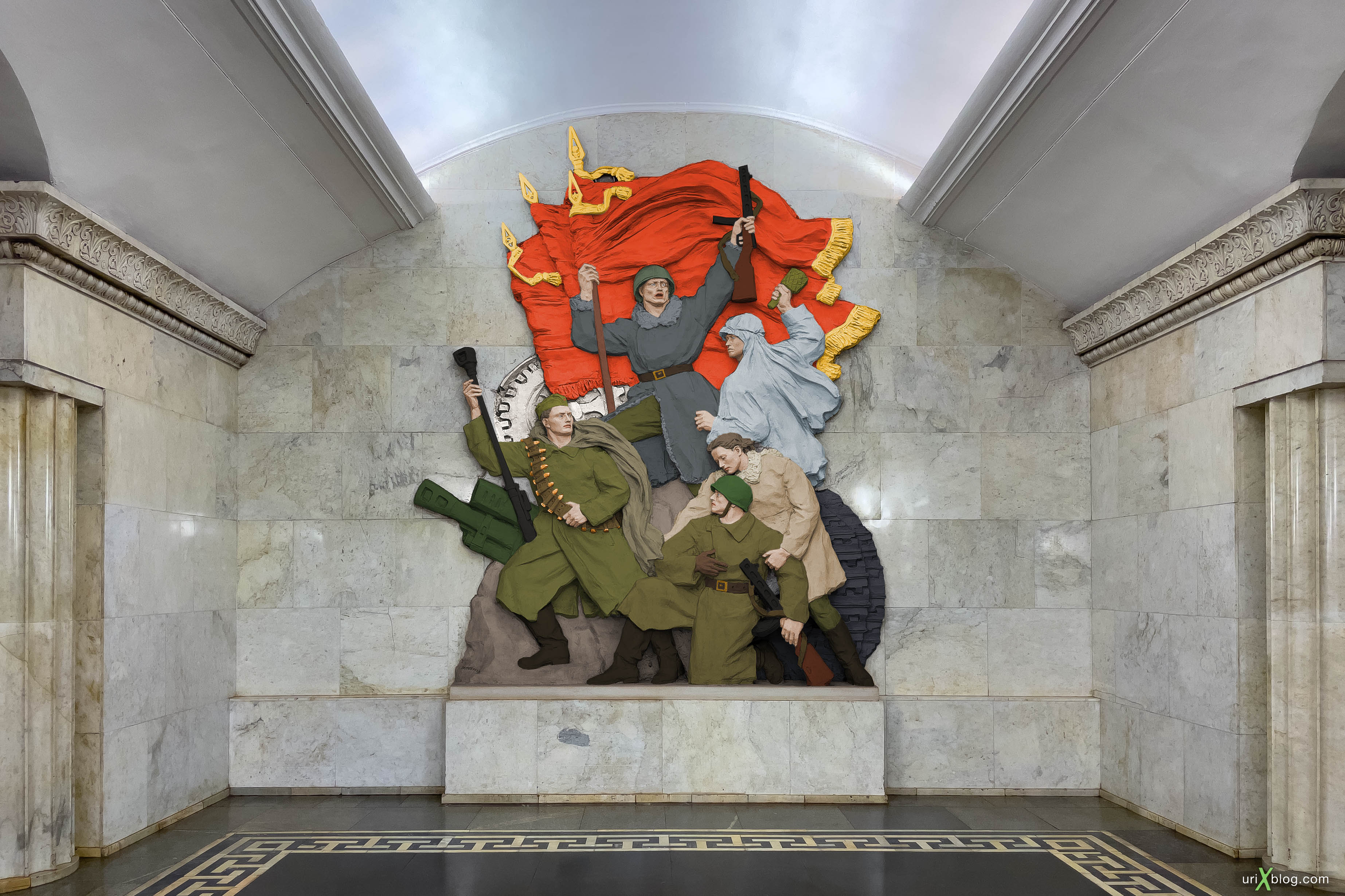 Smolenskaya, metro, metro station, high relief, colorized, colorised, Moscow, Russia
